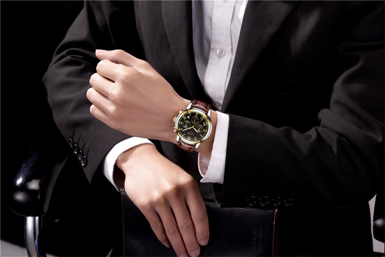 Picture of LIGE LG9810L PU Leather Analog Watch For Men – Black Silver & Brown