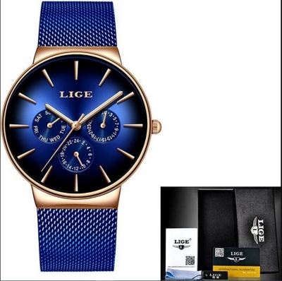 Picture of LIGE LG9936S Mesh Chain Stainless Steel Chronograph Watch For Men - RoyalBlue & RoseGold