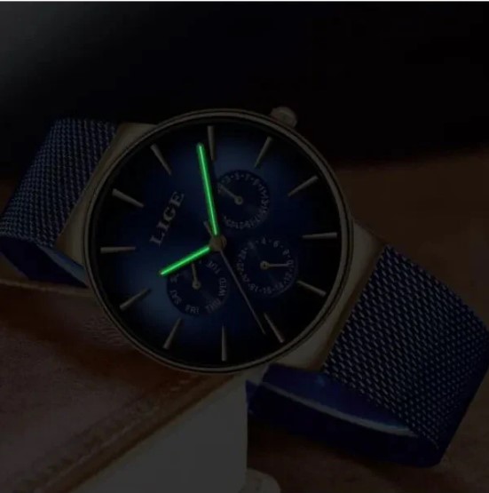 Picture of LIGE LG9936S Mesh Chain Stainless Steel Chronograph Watch For Men - RoyalBlue & RoseGold