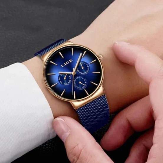 Picture of LIGE LG9936S Mesh Chain Stainless Steel Chronograph Watch For Men - RoyalBlue & RoseGold