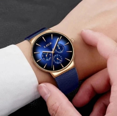 Picture of LIGE LG9936S Mesh Chain Stainless Steel Chronograph Watch For Men - RoyalBlue & RoseGold