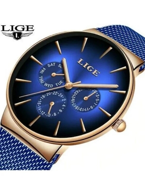 Picture of LIGE LG9936S Mesh Chain Stainless Steel Chronograph Watch For Men - RoyalBlue & RoseGold