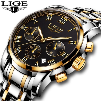 Picture of LIGE LG9810S Stainless Steel Chronograph Watch For Men - Black Silver & Golden