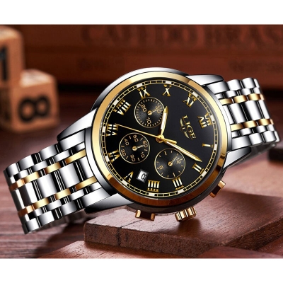 Picture of LIGE LG9810S Stainless Steel Chronograph Watch For Men - Black Silver & Golden
