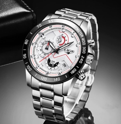 Picture of LIGE LG9982S Stainless Steel Chronograph Watch For Men - Silver & White