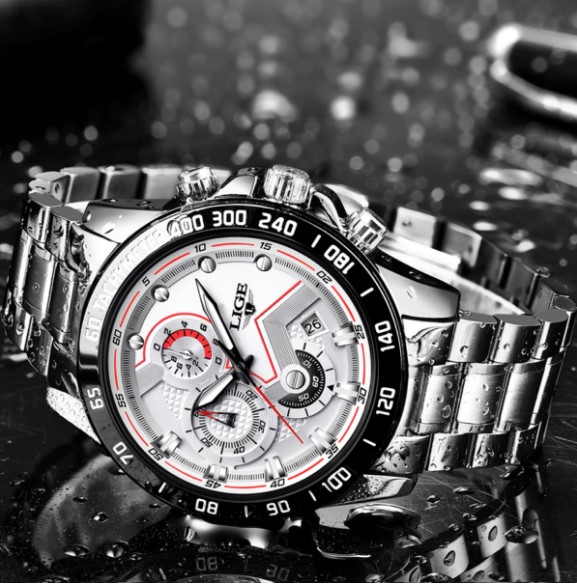 Picture of LIGE LG9982S Stainless Steel Chronograph Watch For Men - Silver & White