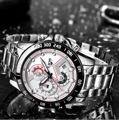 Picture of LIGE LG9982S Stainless Steel Chronograph Watch For Men - Silver & White