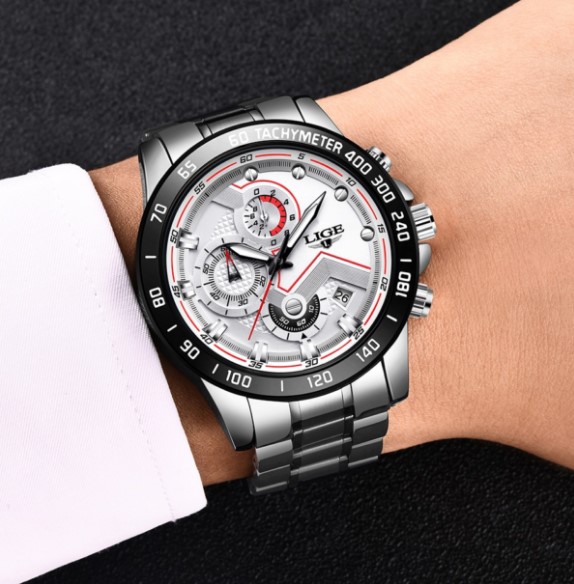 Picture of LIGE LG9982S Stainless Steel Chronograph Watch For Men - Silver & White