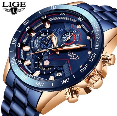 Picture of LIGE LG9982S Stainless Steel Chronograph Watch For Men - RoyalBlue & RoseGold