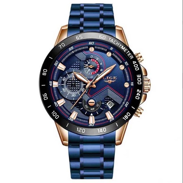 Picture of LIGE LG9982S Stainless Steel Chronograph Watch For Men - RoyalBlue & RoseGold
