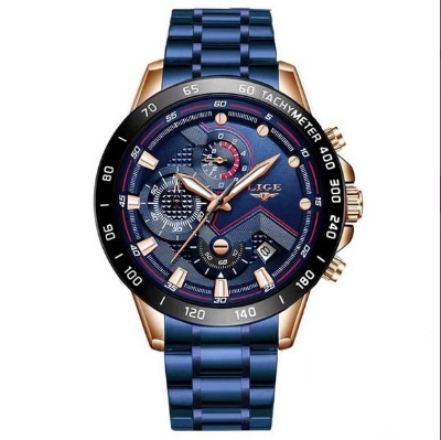Picture of LIGE LG9982S Stainless Steel Chronograph Watch For Men - RoyalBlue & RoseGold