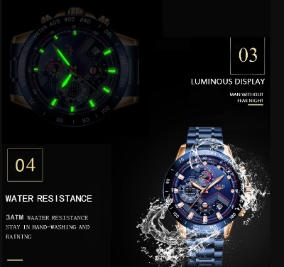 Picture of LIGE LG9982S Stainless Steel Chronograph Watch For Men - RoyalBlue & RoseGold