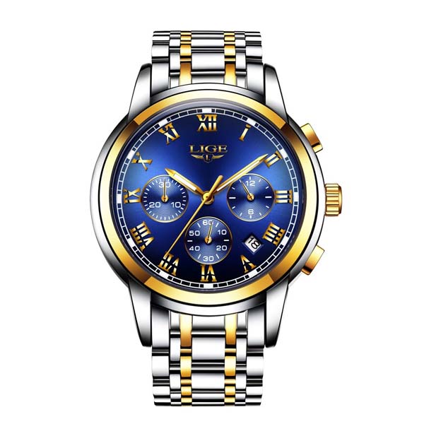 Picture of LIGE LG9810S Stainless Steel Chronograph Watch For Men - RoyalBlue Silver & Golden