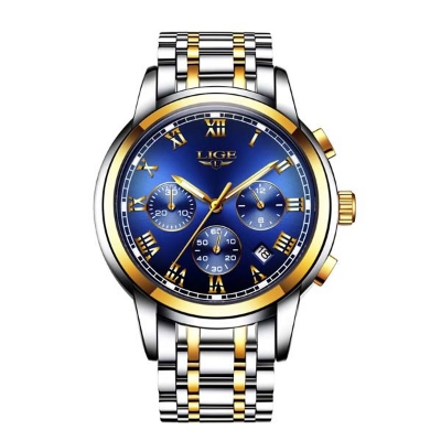 Picture of LIGE LG9810S Stainless Steel Chronograph Watch For Men - RoyalBlue Silver & Golden