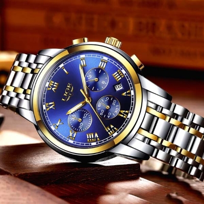 Picture of LIGE LG9810S Stainless Steel Chronograph Watch For Men - RoyalBlue Silver & Golden