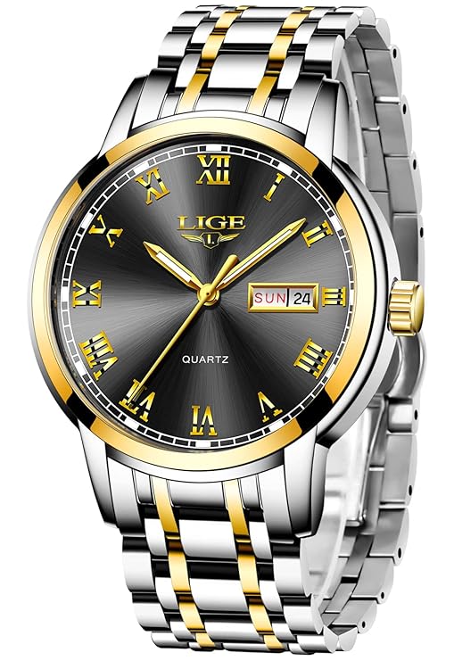 Picture of LIGE LG9846S Stainless Steel Analoge Quartz Watch for Men - Silver Golden & Black