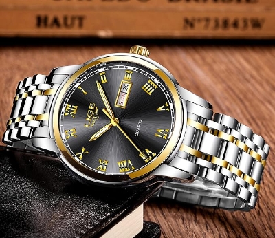 Picture of LIGE LG9846S Stainless Steel Analoge Quartz Watch for Men - Silver Golden & Black