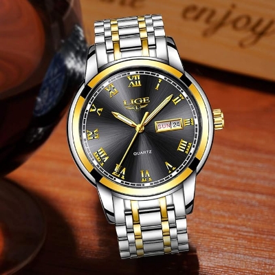 Picture of LIGE LG9846S Stainless Steel Analoge Quartz Watch for Men - Silver Golden & Black