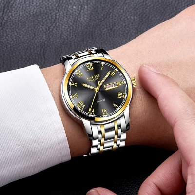 Picture of LIGE LG9846S Stainless Steel Analoge Quartz Watch for Men - Silver Golden & Black