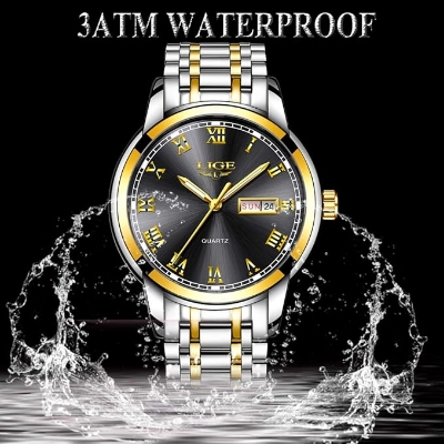 Picture of LIGE LG9846S Stainless Steel Analoge Quartz Watch for Men - Silver Golden & Black