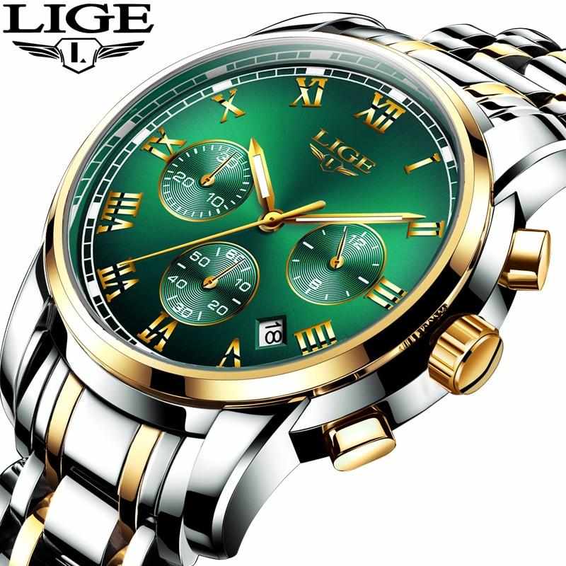 Picture of LIGE LG9810S Stainless Steel Chronograph Watch for Men – Silver Golden & Green