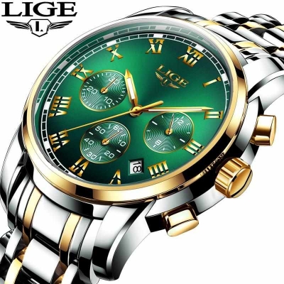 Picture of LIGE LG9810S Stainless Steel Chronograph Watch for Men – Silver Golden & Green