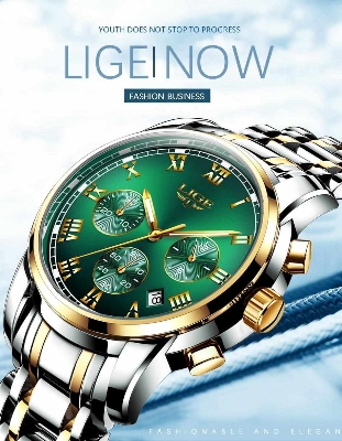 Picture of LIGE LG9810S Stainless Steel Chronograph Watch for Men – Silver Golden & Green