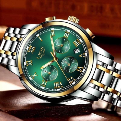 Picture of LIGE LG9810S Stainless Steel Chronograph Watch for Men – Silver Golden & Green
