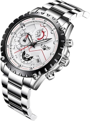 Picture of LIGE LG9821S Stainless Steel Chronograph Quartz Watch for Men – Silver & White