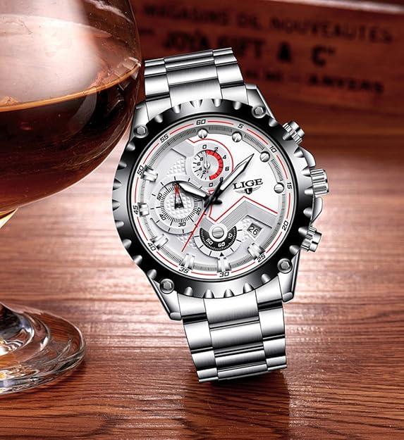 Picture of LIGE LG9821S Stainless Steel Chronograph Quartz Watch for Men – Silver & White