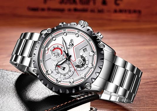 Picture of LIGE LG9821S Stainless Steel Chronograph Quartz Watch for Men – Silver & White