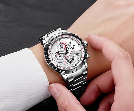 Picture of LIGE LG9821S Stainless Steel Chronograph Quartz Watch for Men – Silver & White