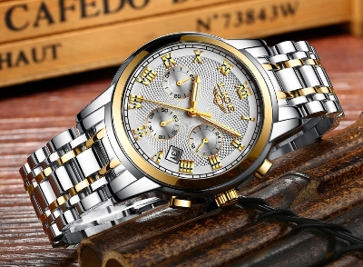 Picture of LIGE LG9849S Stainless Steel Chronograph Watch For Men - White Silver & Golden