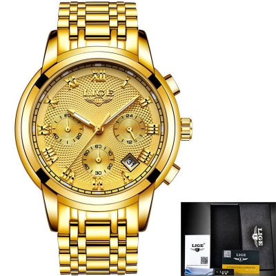 Picture of LIGE LG9849S Stainless Steel Chronograph Watch For Men - Golden