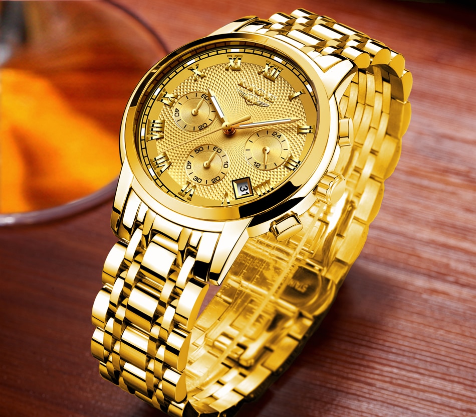 Picture of LIGE LG9849S Stainless Steel Chronograph Watch For Men - Golden