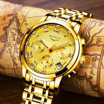 Picture of LIGE LG9849S Stainless Steel Chronograph Watch For Men - Golden