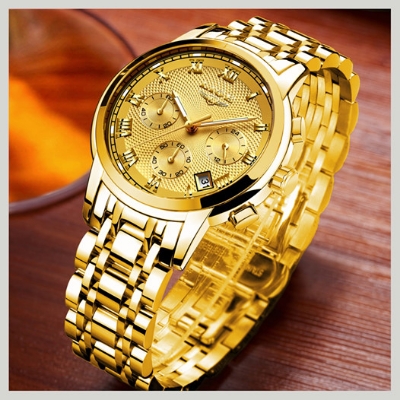 Picture of LIGE LG9849S Stainless Steel Chronograph Watch For Men - Golden
