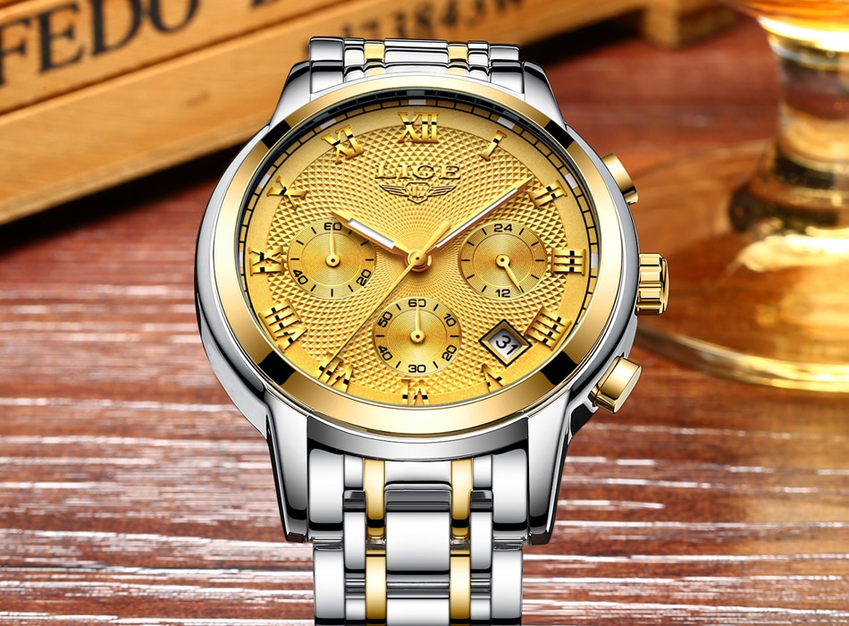 Picture of LIGE LG9849S Stainless Steel Chronograph Watch For Men – Silver & Golden