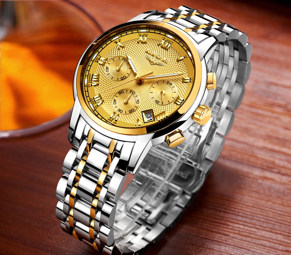 Picture of LIGE LG9849S Stainless Steel Chronograph Watch For Men – Silver & Golden