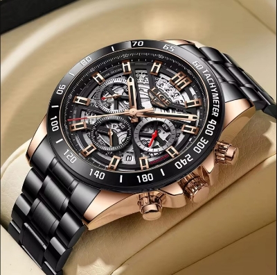 Picture of LIGE LG8944S Stainless Steel Chronograph Watch For Men – Black & RoseGold