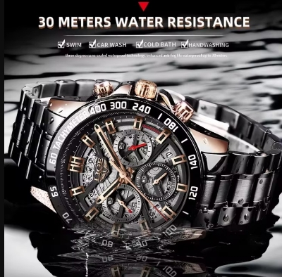 Picture of LIGE LG8944S Stainless Steel Chronograph Watch For Men – Black & RoseGold