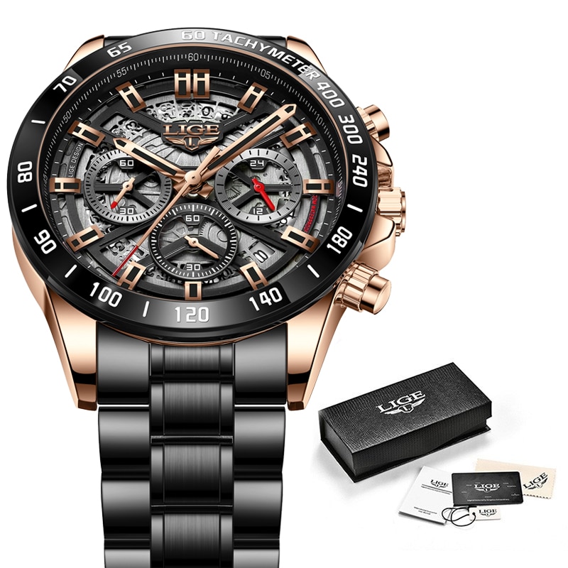 Picture of LIGE LG8944S Stainless Steel Chronograph Watch For Men – Black & RoseGold