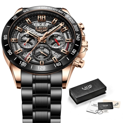 Picture of LIGE LG8944S Stainless Steel Chronograph Watch For Men – Black & RoseGold