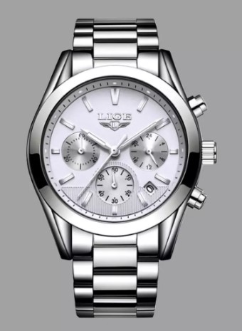Picture of LIGE LG9872S Stainless Steel Chronograph Watch For Men – Silver & White