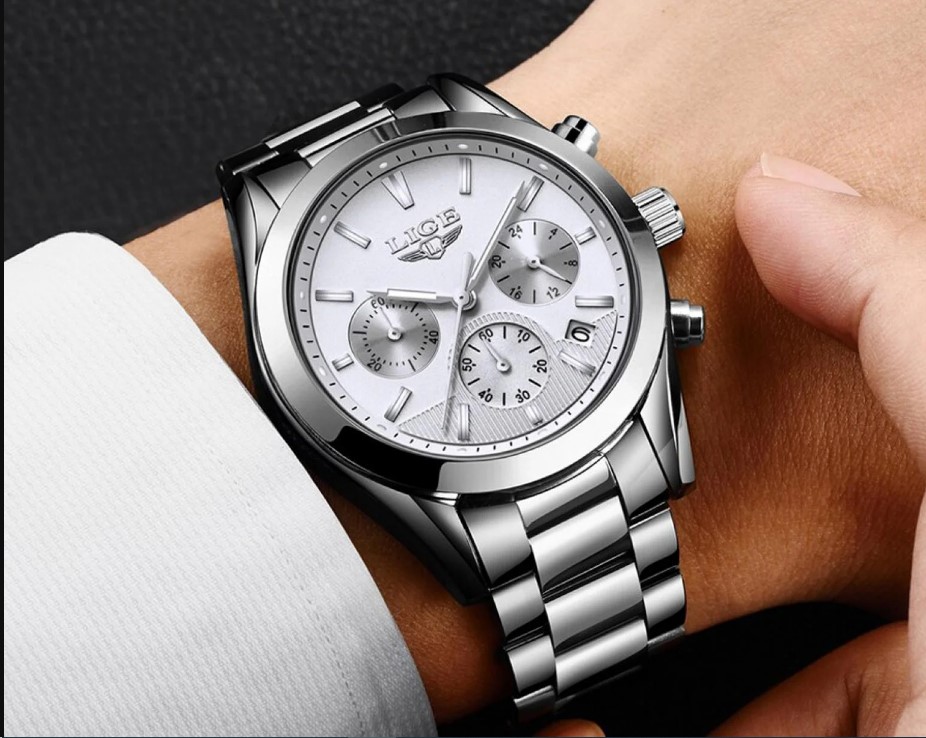 Picture of LIGE LG9872S Stainless Steel Chronograph Watch For Men – Silver & White