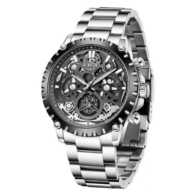 Picture of LIGE LG8950S Stainless Steel Chronograph Watch For Men – Silver & Black