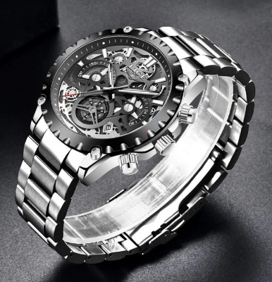Picture of LIGE LG8950S Stainless Steel Chronograph Watch For Men – Silver & Black