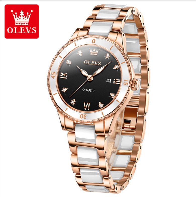 Picture of Olevs 9985S RoseGold & White Ceramic Analog Wrist Watch For Women