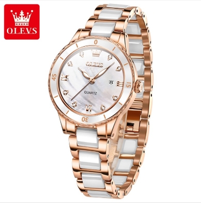Picture of Olevs 9985S RoseGold & White Ceramic Analog Wrist Watch For Women