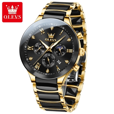 Picture of Olevs 7004M Black Ceramic Chronograph Wrist Watch For Men